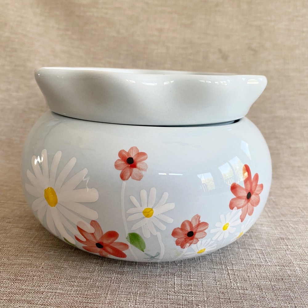 Floral Butterfly Self Watering Ceramic Planter Pot Blue White African Violet